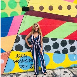 J for Justify Navy, Pink & White Striped Jumpsuit